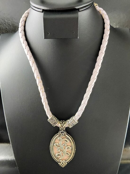 Jewelry - VTG 80s Boho Silver Tone Pink Filigree Tree Amulet Choker Necklace For Parts